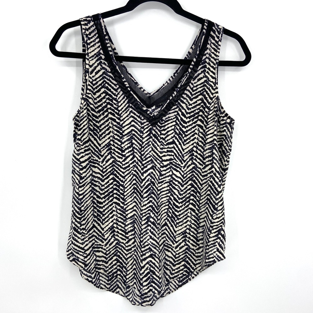 JOE'S JEANS Silk Blend Black White Chevron Print Sleeveless V-Neck Top Size XS